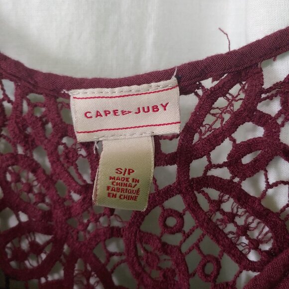 Cape Juby romper womens Size Small sleeveless romper embroidered lace wine short - Picture 4 of 9